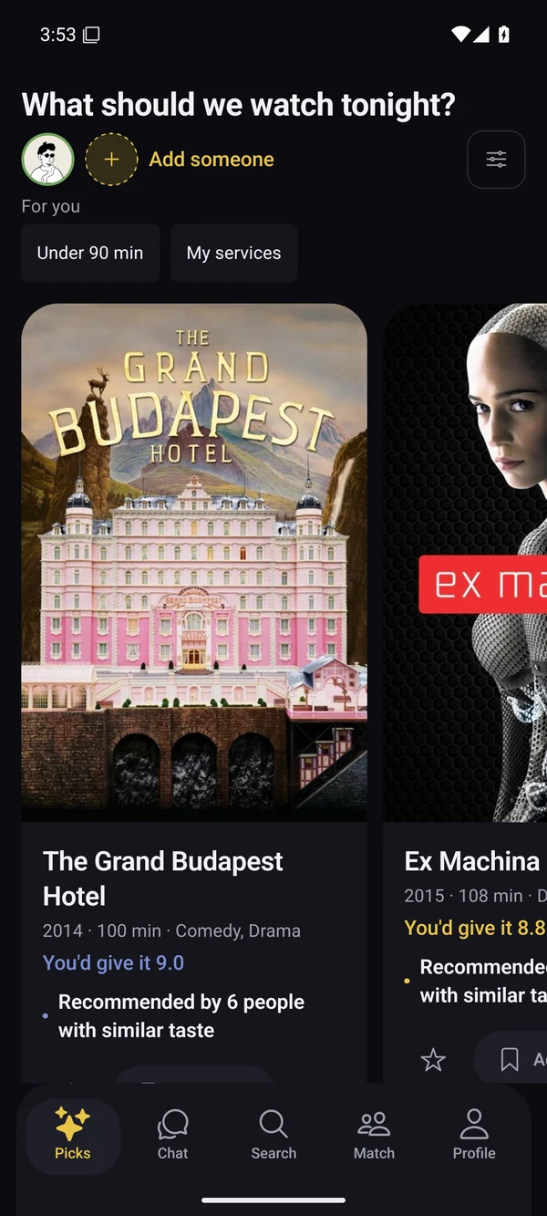 Personal movie picks, based on your taste.